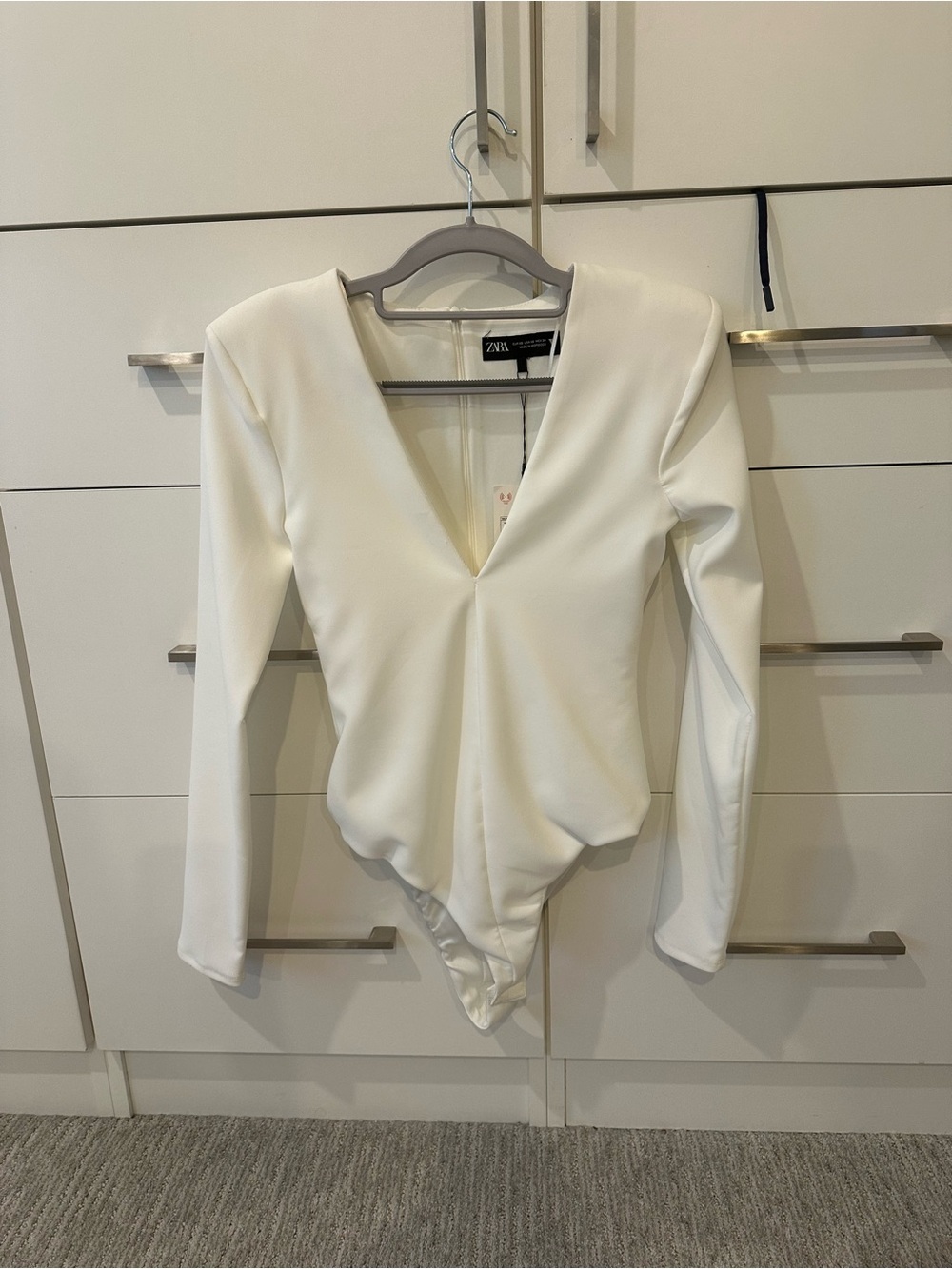 ZARA Cream Deep V-Neck Long Sleeve Bodysuit